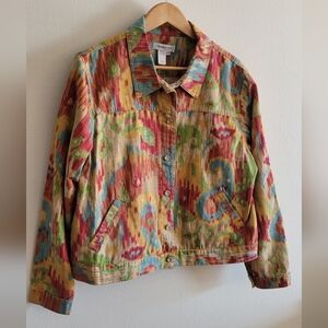 Coldwater Creek southwestern patterned cotton jacket Women's XL colorful